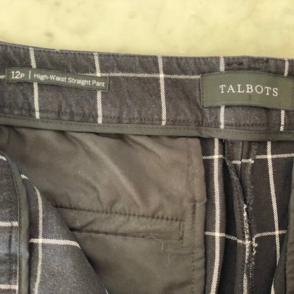 TALBOTS High Waist Straight Leg Black White Windowpane Pants Trousers 12P - Picture 4 of 13